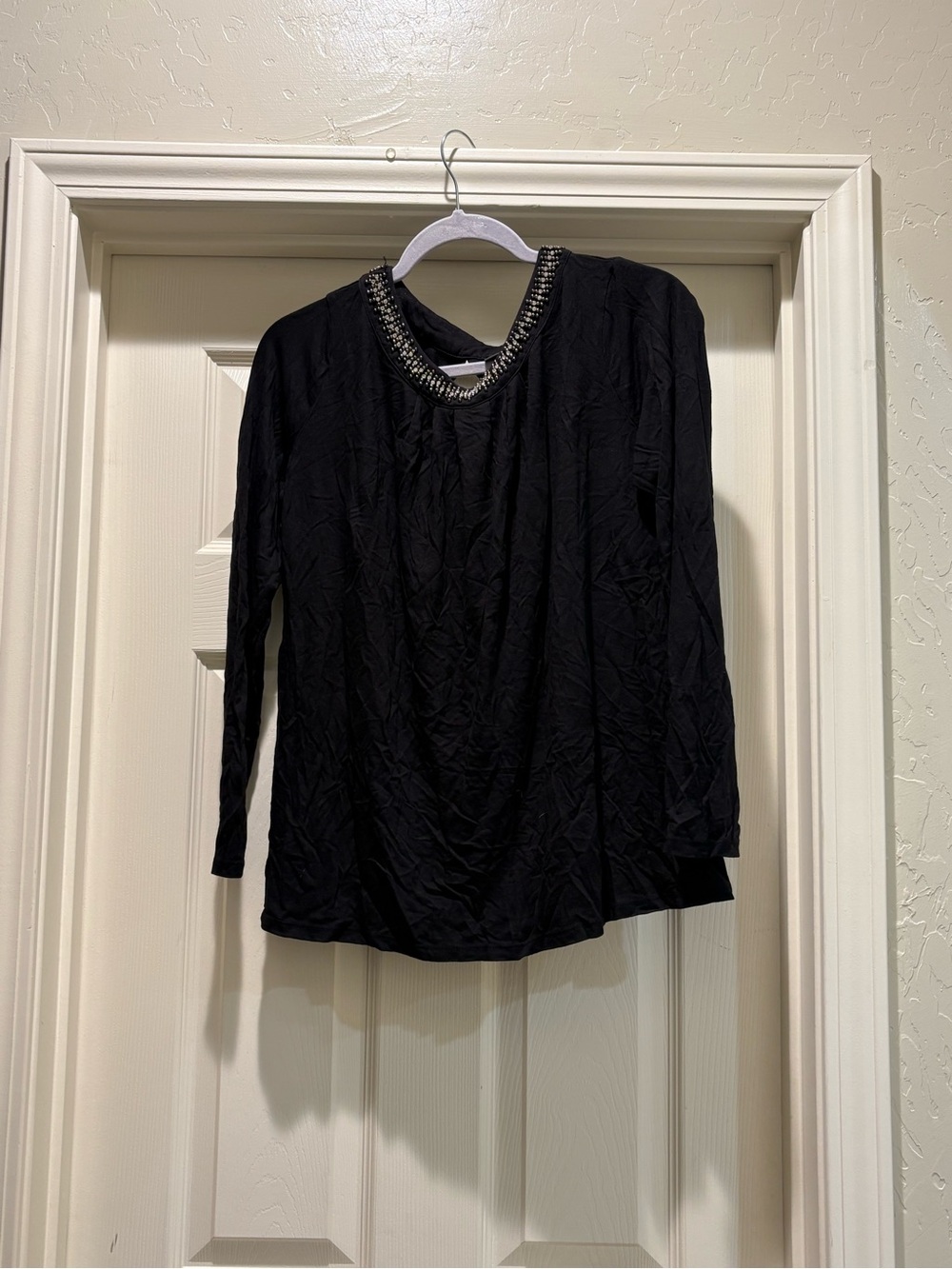 A Pea in the Pod Black Long-Sleeve Top with Embellished Neckline